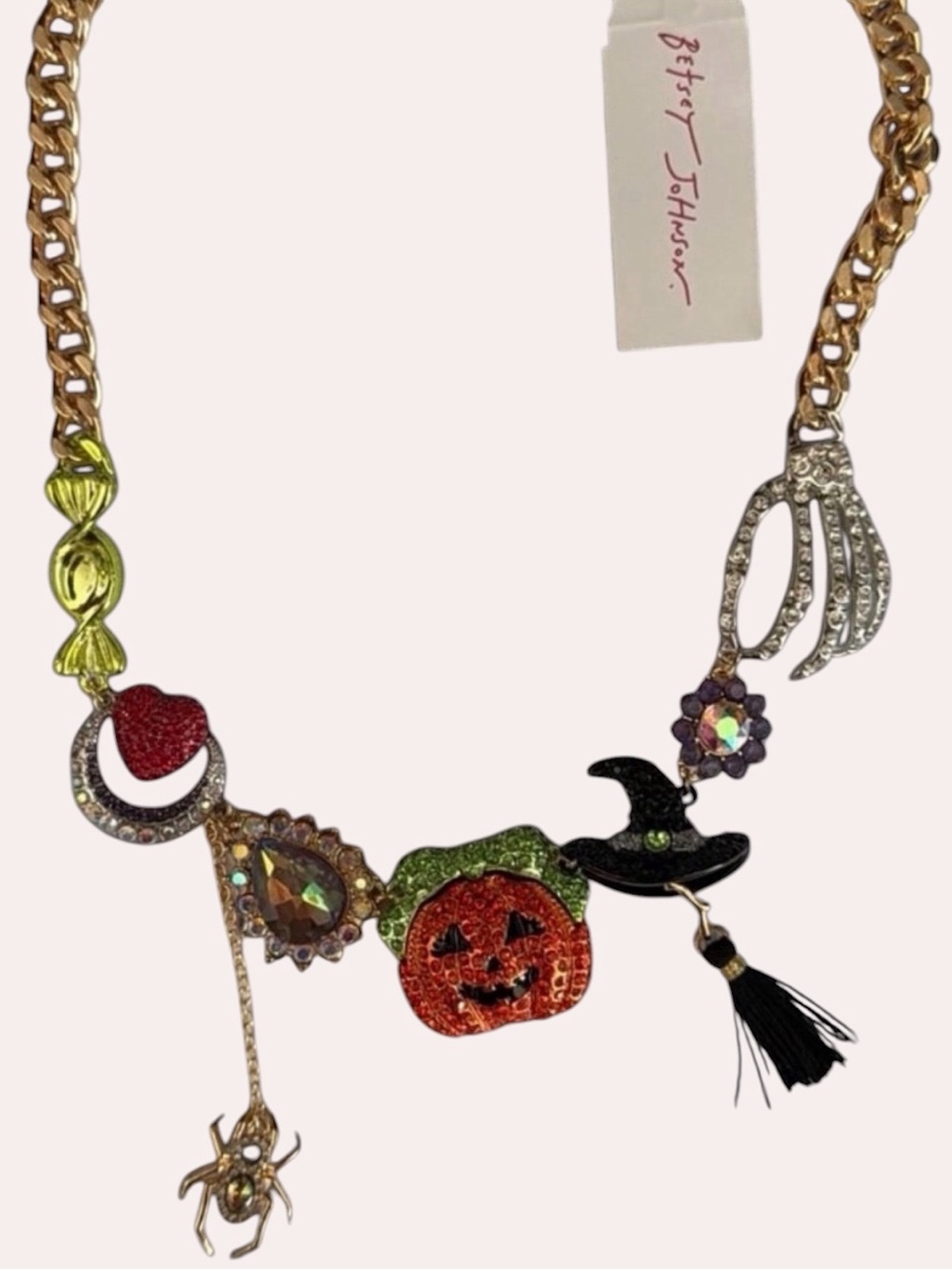BETSEY JOHNSON Halloween Candy Moon Heart Spider Pumpkin Witch Hand Necklace NWT